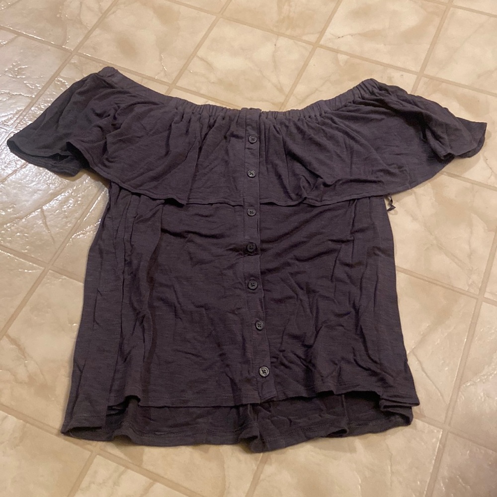 Gray American Eagle Off The Shoulder Top